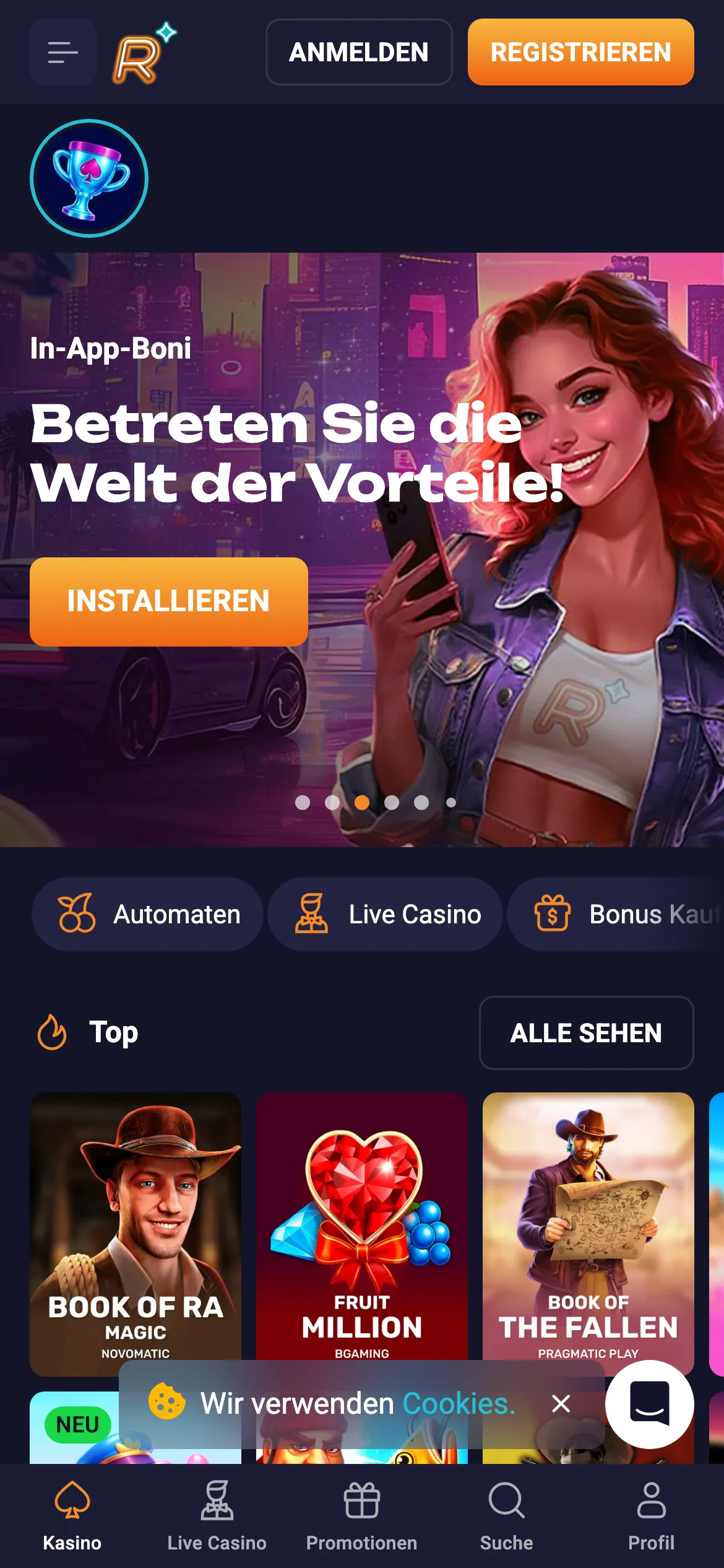 RetroBet Casino mobile lobby screenshot